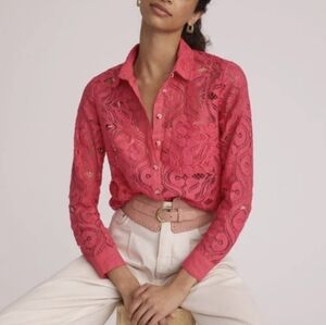 Maeve NWT Anthropologie Lace Button Up Pink Rose Shirt Women's‎ Size 6